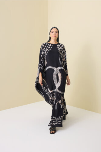 Tassel Noor Black Silk Kaftan - 7