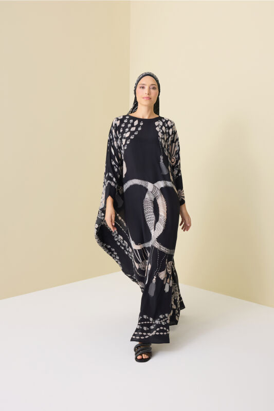 Tassel Noor Black Silk Kaftan - 7