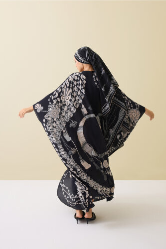 Tassel Noor Black Silk Kaftan - 5