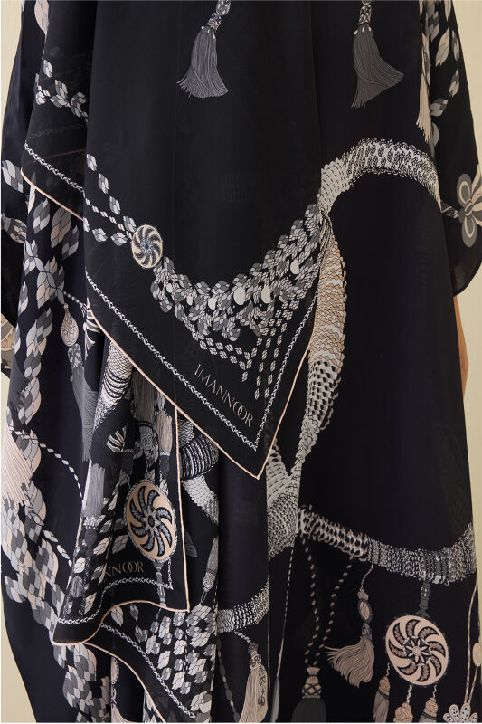 Tassel Noor Black Silk Kaftan Shawl - 5