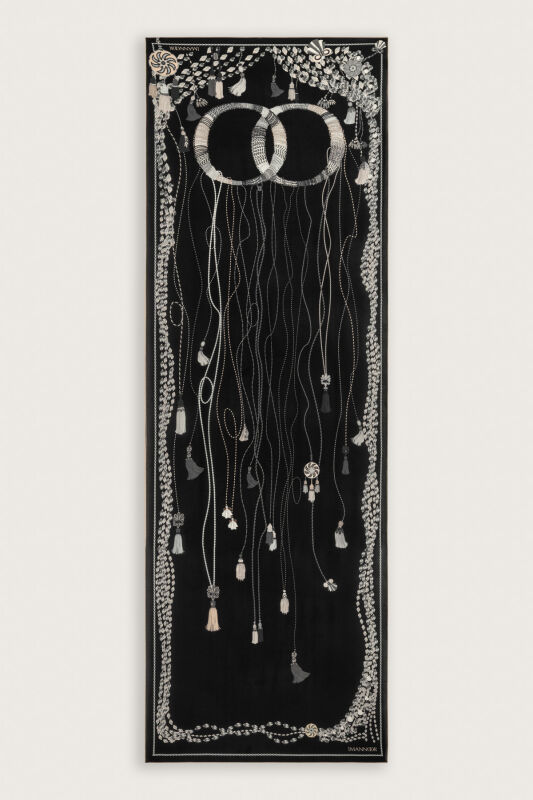 Tassel Noor Black Silk Kaftan Shawl - 2