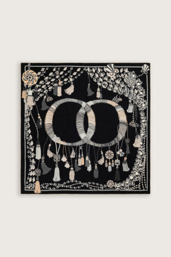 Tassel Noor Black-White Crepe Silk Scarf - 2