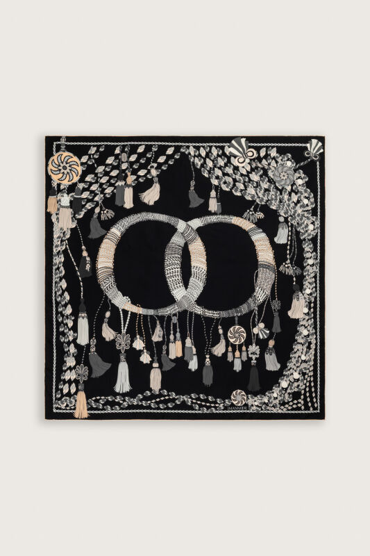Tassel Noor Black-White Crepe Silk Scarf - 2