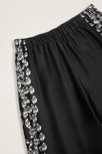 Tassel Noor Black-White Plain Silk Trousers - Imannoor (2)