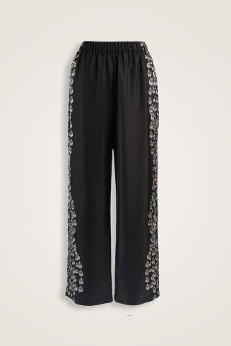 Tassel Noor Black-White Plain Silk Trousers - Imannoor (1)