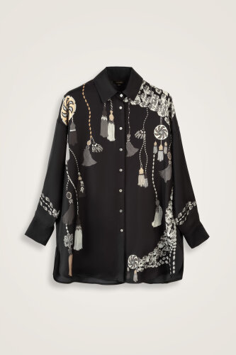 Tassel Noor Black-White Silk Shirt Pajamas - 2