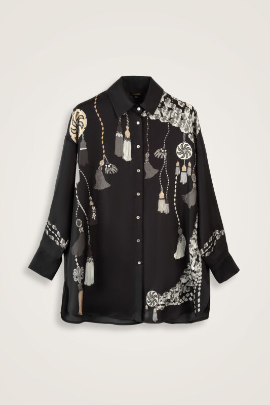 Tassel Noor Black-White Silk Shirt Pajamas - 2