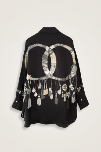 Tassel Noor Black-White Silk Shirt Pajamas - 4