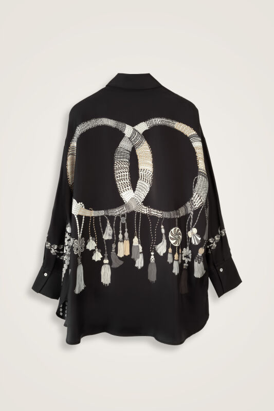 Tassel Noor Black-White Silk Shirt Pajamas - 4