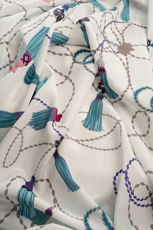 Tassel Noor Blue Floss Cotton Shawl - 3