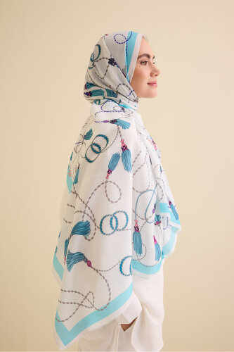 Tassel Noor Blue Floss Cotton Shawl - 4