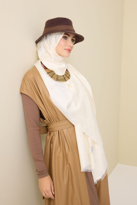 Tassel Noor Bone Jacquard Silk Shawl - 1