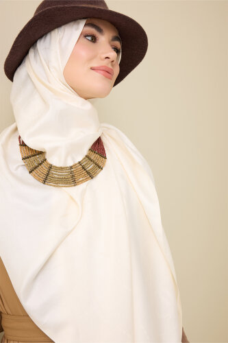 Tassel Noor Bone Jacquard Silk Shawl - 5