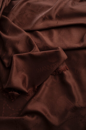 Tassel Noor Brown Jacquard Silk Shawl - 4