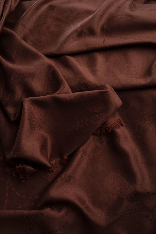 Tassel Noor Brown Jacquard Silk Shawl - 4