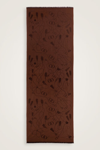 Tassel Noor Brown Jacquard Silk Shawl - 2