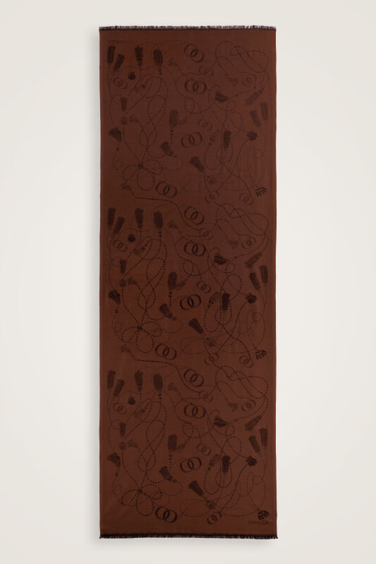 Tassel Noor Brown Jacquard Silk Shawl - 2