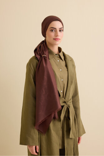 Tassel Noor Brown Jacquard Silk Shawl 