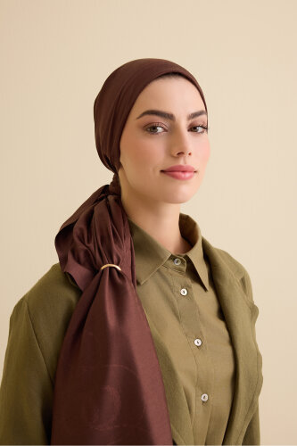 Tassel Noor Brown Jacquard Silk Shawl - 5