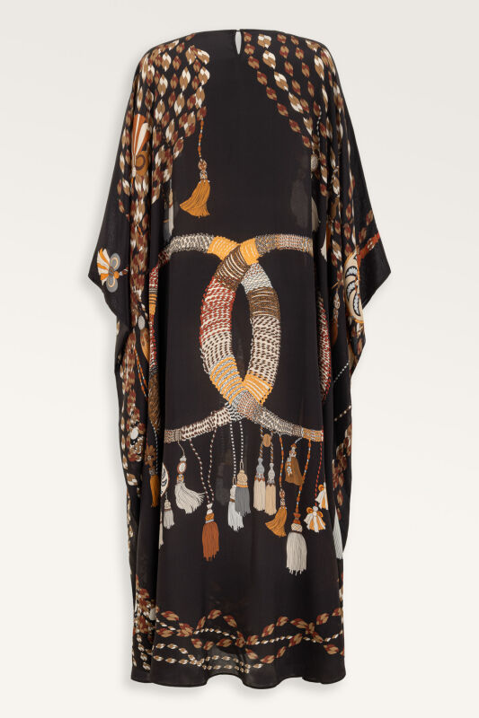 Tassel Noor Brown Silk Kaftan - 4