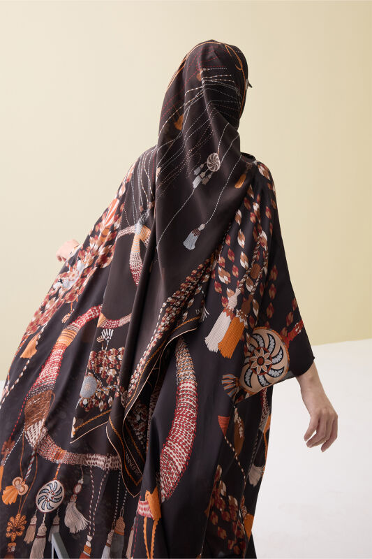 Tassel Noor Brown Silk Kaftan - 7