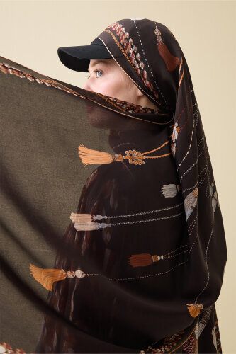 Tassel Noor Brown Silk Kaftan Shawl - 5