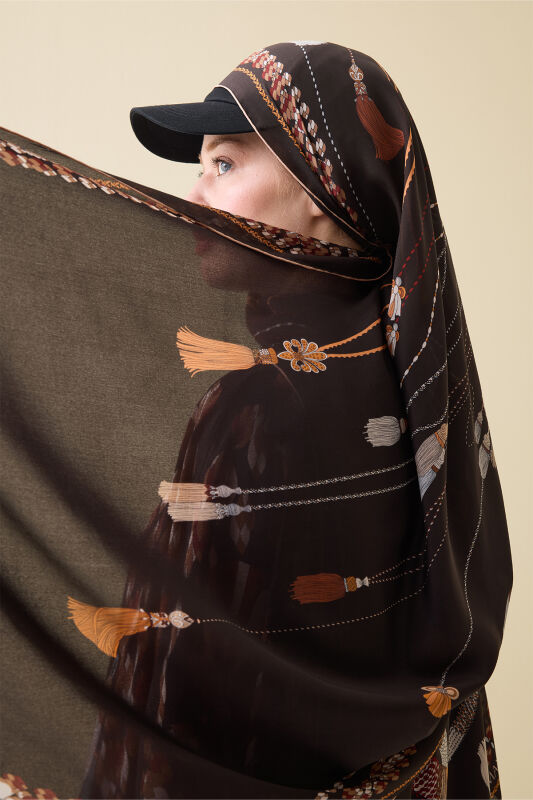 Tassel Noor Brown Silk Kaftan Shawl - 5