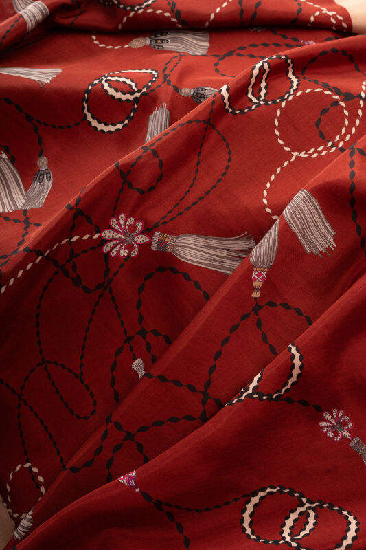 Tassel Noor Burgundy Floss Cotton Shawl - 4