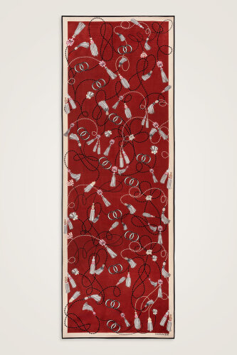 Tassel Noor Burgundy Floss Cotton Shawl - 2