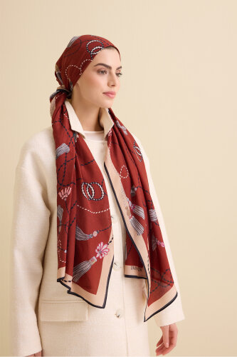 Tassel Noor Burgundy Floss Cotton Shawl - 5