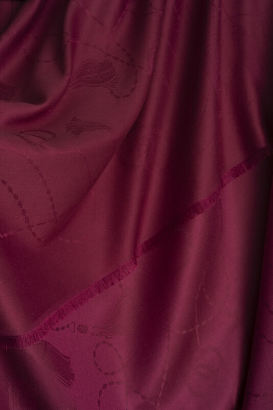 Tassel Noor Cherry Maroon Jacquard Silk Shawl - 3