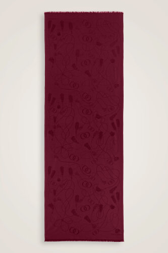 Tassel Noor Cherry Maroon Jacquard Silk Shawl - Imannoor (1)