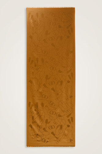 Tassel Noor Cinnamon Jacquard Silk Shawl - 1