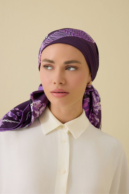 Tassel Noor Damson Crepe Silk Scarf - 5