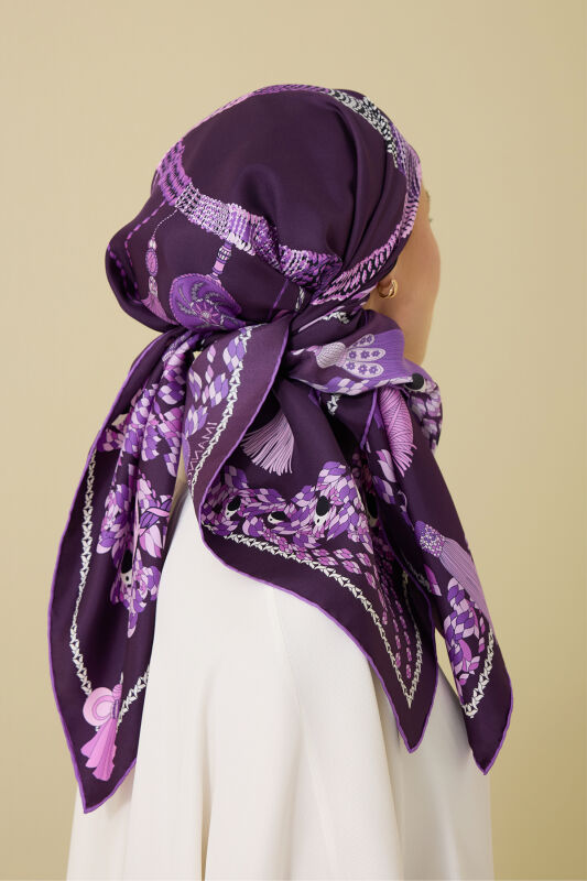 Tassel Noor Damson Crepe Silk Scarf - 1