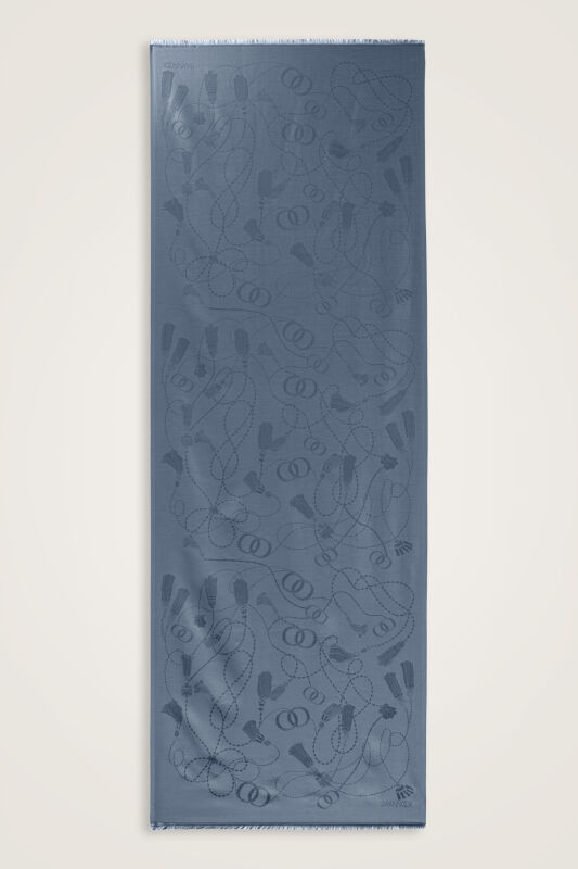 Tassel Noor Denim Jacquard Silk Shawl - 1