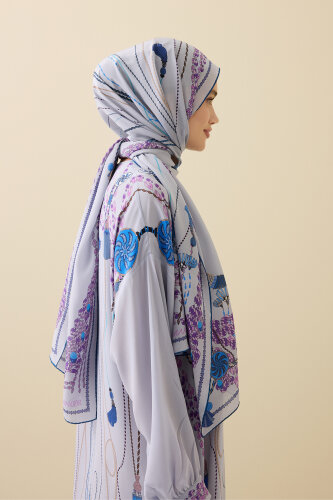 Tassel Noor Gray Crepe Silk Abaya Shawl - 1