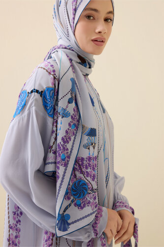 Tassel Noor Gray Crepe Silk Abaya Shawl - 4