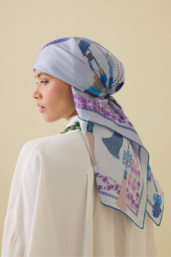 Tassel Noor Gray Crepe Silk Scarf 