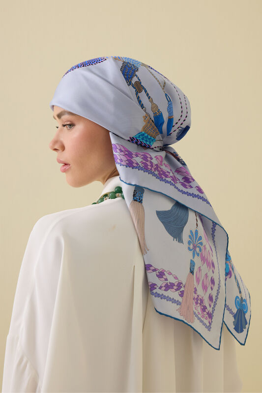 Tassel Noor Gray Crepe Silk Scarf - 1