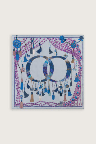 Tassel Noor Gray Crepe Silk Scarf - 2