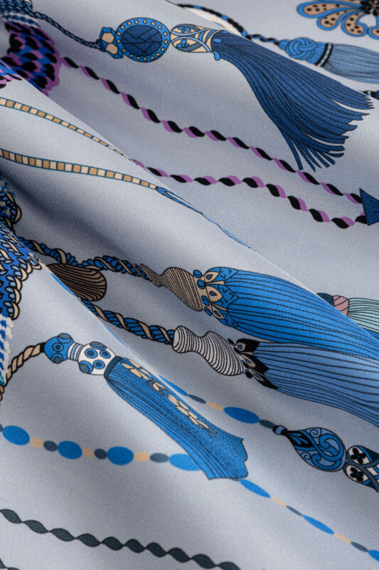 Tassel Noor Gray Crepe Silk Scarf - 4