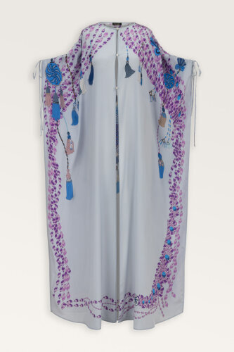 Tassel Noor Gray Silk Abaya - 2