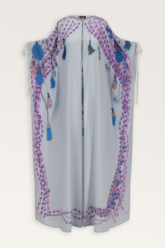 Tassel Noor Gray Silk Abaya - 2