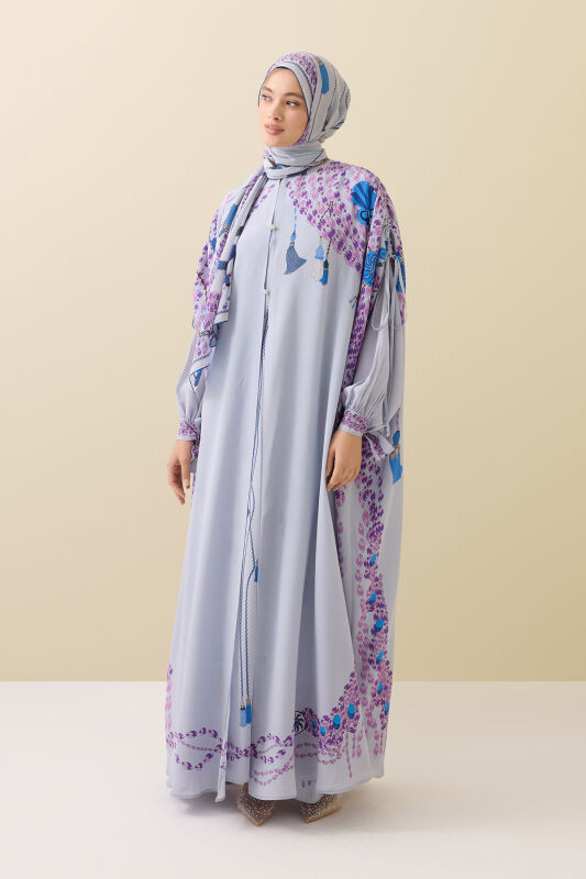 Tassel Noor Gray Silk Abaya - 3