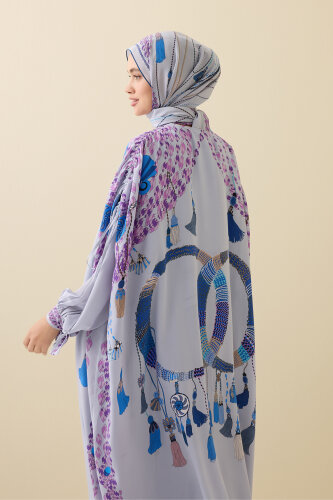 Tassel Noor Gray Silk Abaya - 7