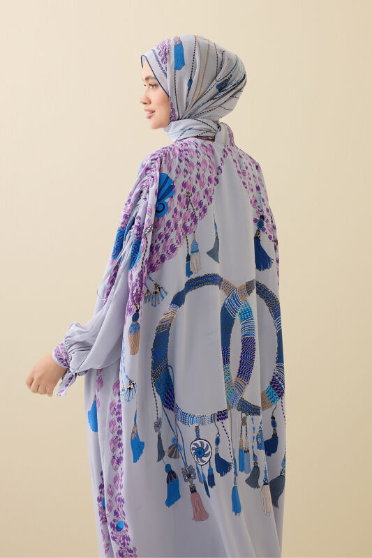 Tassel Noor Gray Silk Abaya - 7