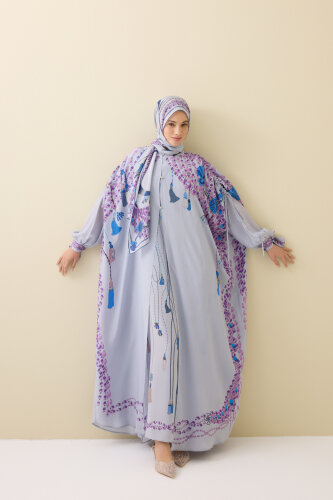 Tassel Noor Gray Silk Abaya - 5