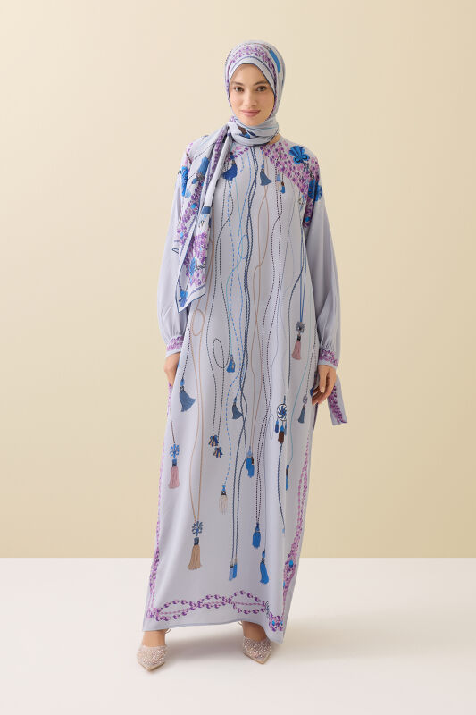Tassel Noor Gray Silk Dress - 1