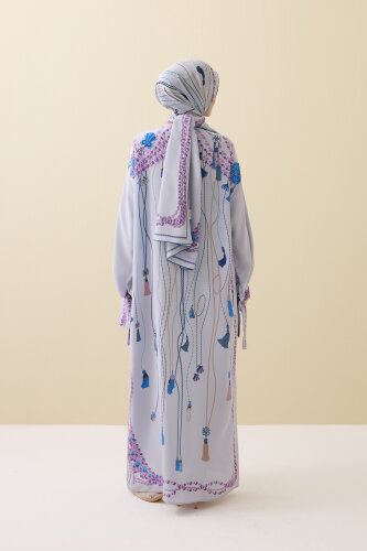 Tassel Noor Gray Silk Dress - 6